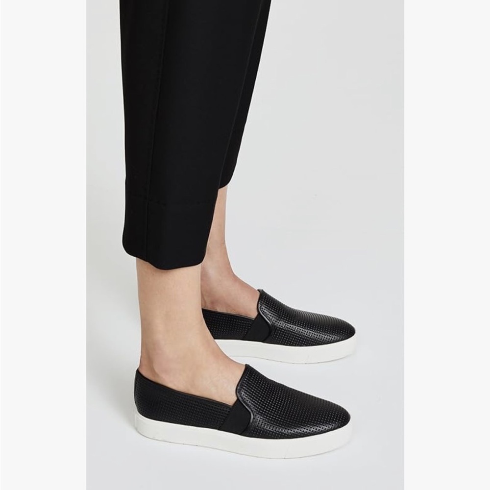 Vince Blair Perforated Leather Slip On Sneakers 6.5 size Black Skater comfy EUC - Picture 2 of 5